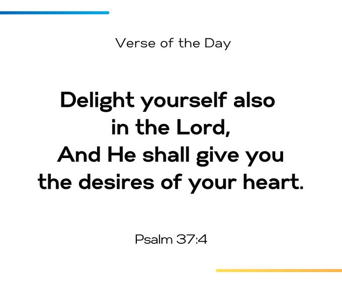 A "Verse of the Day" graphic displays Psalm 37:4: "Delight yourself also in the Lord, And He shall give you the desires of your heart."