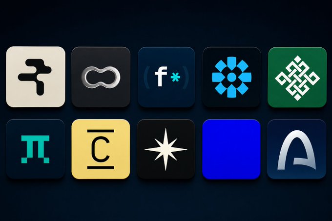 The image displays a grid of cryptocurrency project logos, including recognizable brands like Pi Network, Sandbox, and Celestia, alongside other unnamed projects. The accompanying post highlights airdrop potential from five of these projects—Rialo, Optimum, Fhenix, Doma, and Ritual—each with funding details and eligibility criteria such as Discord roles or testnet participation.