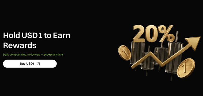 The image shows a webpage with a black background and green text. The main focus of the scene is an advertisement for a cryptocurrency called #USD1, which has a gold design at its center that reads "HOLD USD1 TO EAR RERWARDS". The website offers 20% APR Soft Staking as a feature to hold up to USD1 per day with no lockup and no active participation. The text instructs users to buy the coin for a flat price of $US1, offering the opportunity to earn in #USD1 overnight. There is also a button that says "BUY USDC1 7" on it, suggesting that users can make purchases directly from this website.