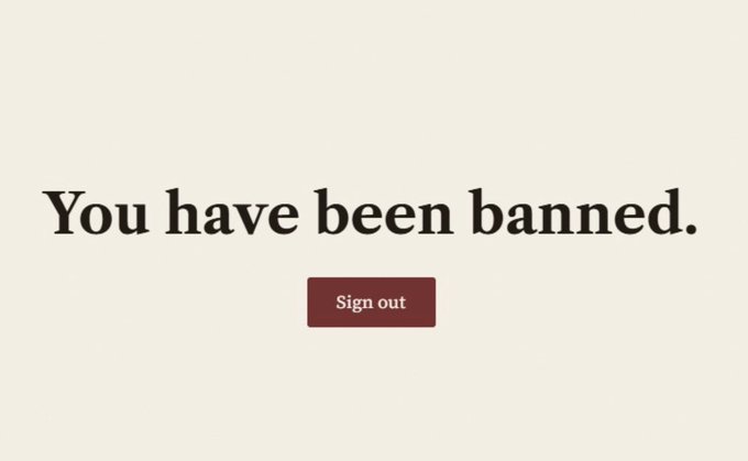 The image displays a plain white screen with bold black text reading "You have been banned." centered above a maroon "Sign out" button. The accompanying post about combating Sybil accounts on "@themutualfun" suggests this ban message serves as a warning to users attempting to game the system through fake or duplicate accounts, illustrating the consequence of such exploitative behavior.