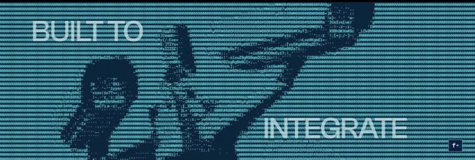 The image features a stylized graphic with a pixelated world map design on a teal background, overlaid with the bold text "BUILT TO INTEGRATE." It appears to be a promotional graphic for Fhenix, aligning with the post's discussion of the project's privacy-focused Fully Homomorphic Encryption (FHE) technology for Ethereum and EVM-based networks.