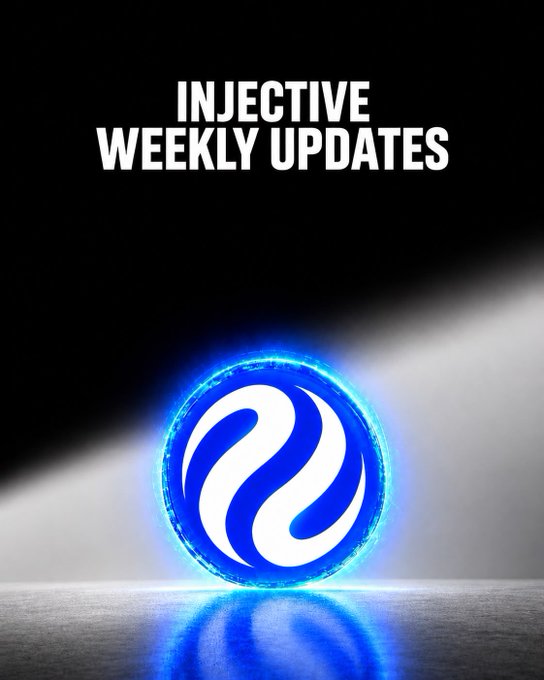An 'INJECTIVE WEEKLY UPDATES' title card featuring a glowing blue Injective logo sphere on a dark background with dramatic lighting.