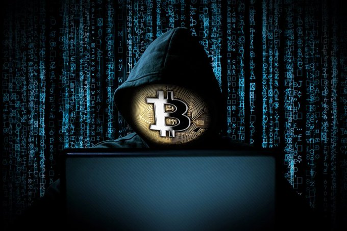 The image features a person wearing a black hoodie, sitting at a laptop computer with the Bitcoin logo displayed prominently on the screen. The background of the image consists of blue text that reads "1/ 币圈风险案例 #9: Bybit 史上最大黑客案 ——2025年加密交易所单次损失最大事件,疑似北韩Lazarus集团所为。". The Bitcoin logo is a gold circle with the number "9" inside it.