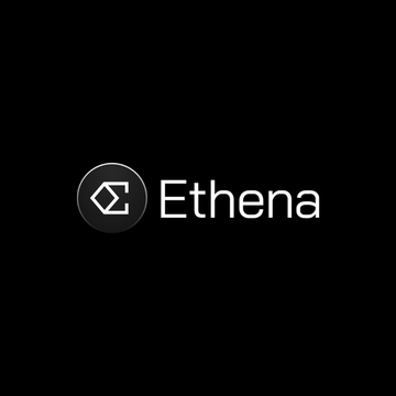 The image displays the Ethena logo—a circular emblem featuring a geometric diamond/rhombus design—alongside the white text "Ethena" on a black background, representing the protocol whose $ENA token was recently added to CME Group's crypto benchmarks.