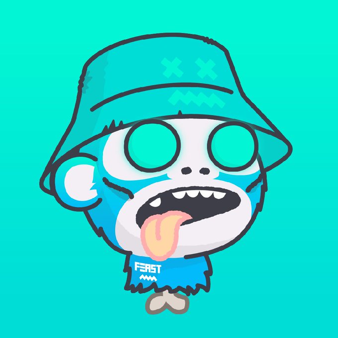 A cartoon illustration of a character wearing a bucket hat with 'XX' eyes, an open mouth with tongue sticking out, and a blue shirt that reads 'FEAST' on a teal background.