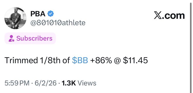 The image features a white piece of paper with text posted on Twitter, which reads "%.+86% in less than 2 weeks. Had to take more off per my rules- riding 4ema and then accelerating off it. Gapped tonight on likely $PANW report". The post is about a person who had their expenses trimmed by 86% for the month of May.