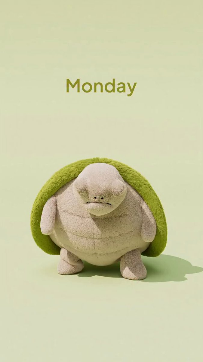 The image features a cute stuffed animal turtle with its head tilted downwards, sitting against a green background. The turtle appears to be wearing a green hat or top hat, giving it an adorable appearance. The caption of the image reads "I love weekend #solana #memecoin #crypto #Degen". This caption is related to the post because it seems that the turtle's position and attire are inspired by the concept of a weekend, which is often associated with leisure time or relaxation.