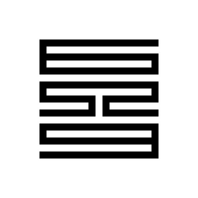 A black geometric maze or labyrinth design composed of rectangular lines on a white background.