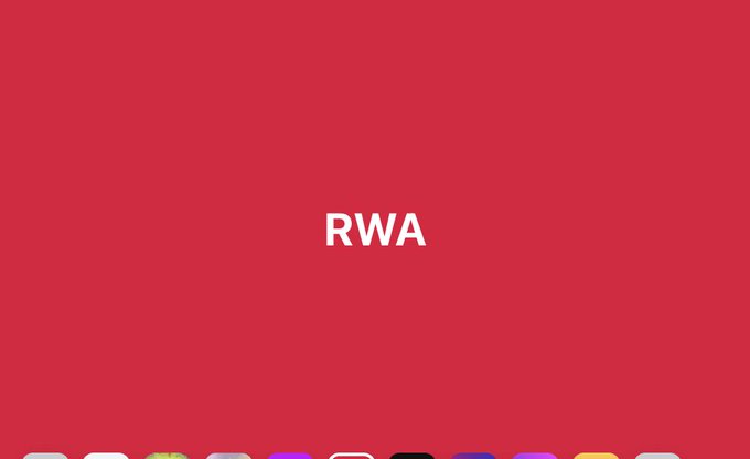 A solid red background featuring the white text "RWA" centered in the middle. This image serves as a visual representation of "Real World Assets," the sector highlighted in the post discussing the record growth of tokenized stocks.