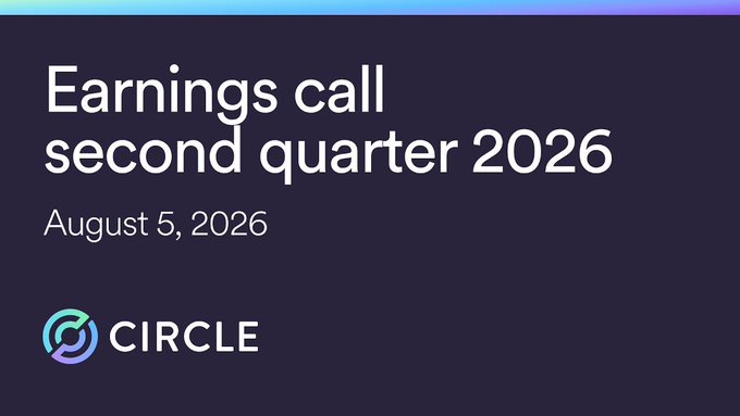 A dark blue slide presentation cover reading 'Earnings call second quarter 2026', 'August 5, 2026', with the 'CIRCLE' logo at the bottom.