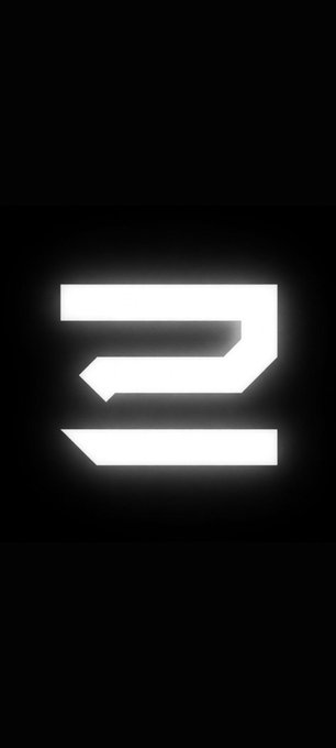 A glowing white stylized "2" logo on a black background.