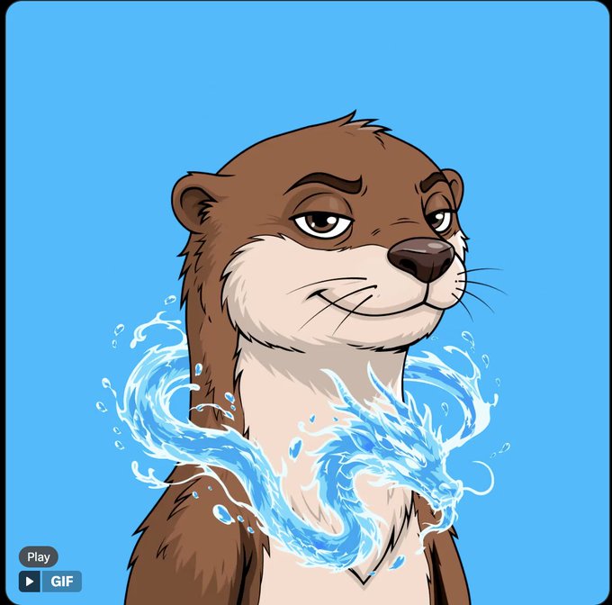 An animated illustration of a smug-looking brown otter with water swirling around its neck, set against a light blue background with 'Play GIF' controls visible in the corner.
