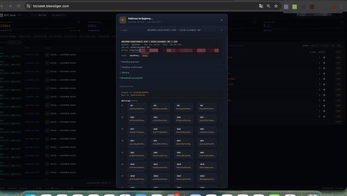 A screen recording of the bscscan.bebestiger.com website showing a transaction hash check interface displaying contract creation details, balance, and transactions table.