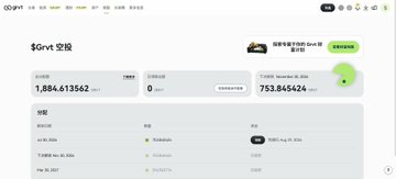 A screenshot of the GRVT exchange interface displays a user's portfolio with a total balance of 1,884.613562 USD, a total transfer of 753.845424 USD, and a 100% free transfer percentage, illustrating the post's narrative of a near-rug pull where the user is barely breaking even on their $500 investment.