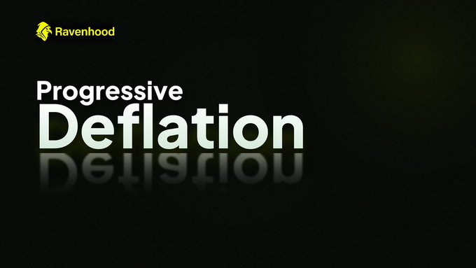 A dark promotional graphic from Ravenhood displaying the text 'Progressive Deflation' in white with a reflection effect beneath it.