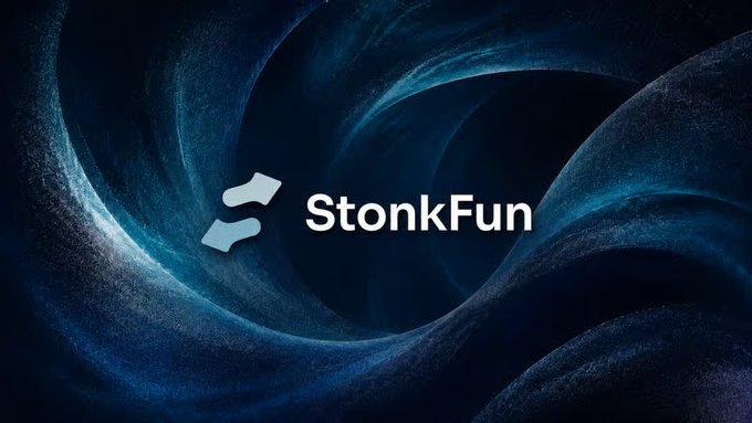 Logo for "StonkFun" displayed against a dark blue swirling cosmic background.