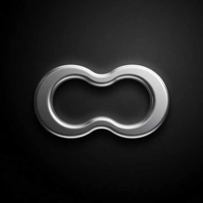 A sleek, silver metallic icon resembling a chain link or infinity symbol is displayed against a dark background, symbolizing connectivity and data flow. The abstract design visually represents the seamless, high-performance decentralized network layer that Optimum is building to address slow and unreliable blockchain data transmission.
