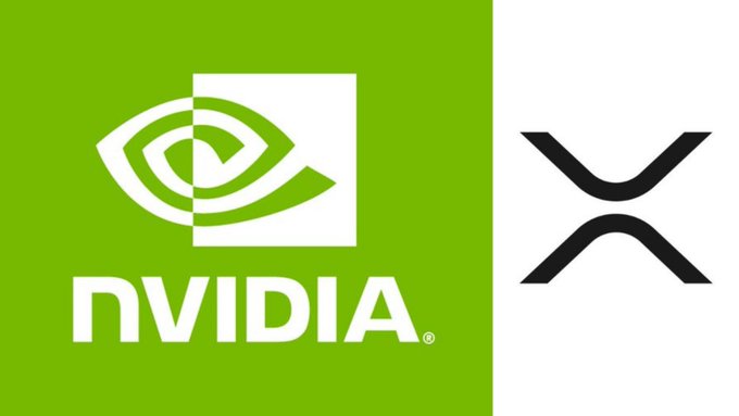The image displays the NVIDIA logo on a green background alongside the XRP (XRP token) logo, representing the massive $4 trillion XRP Ledger transaction involving NVIDIA as noted in the caption.
