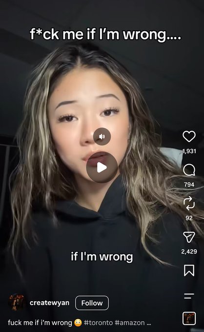 A TikTok screenshot from user 'createwyan' with the caption 'fuck me if I'm wrong' and overlay text 'f*ck me if I'm wrong...' and 'if I'm wrong'.