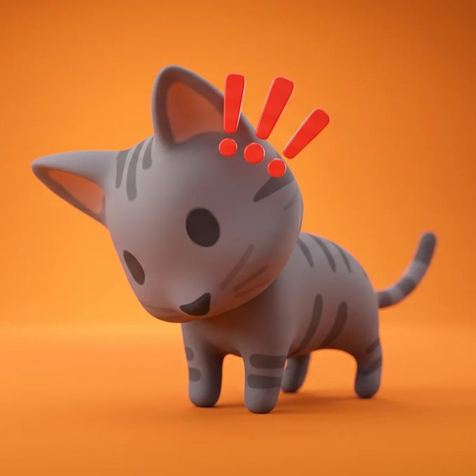 A cute 3D-rendered gray tabby kitten stands against an orange background with red exclamation marks above its head, visually conveying the alert or warning sentiment of the post. The image's shocked expression mirrors the community's frustration over the $CONK dev abandoning the project, prompting them to take initiative on the Solana contract address DShht9B8wCRe5t3oqdPB77PnjJbKxbYaZyuWpZQjbonk.