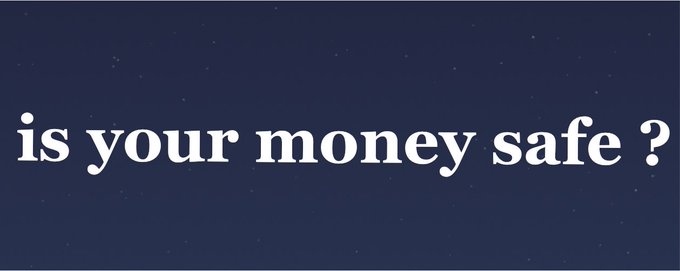 White text on a dark starry background reads 'is your money safe?'