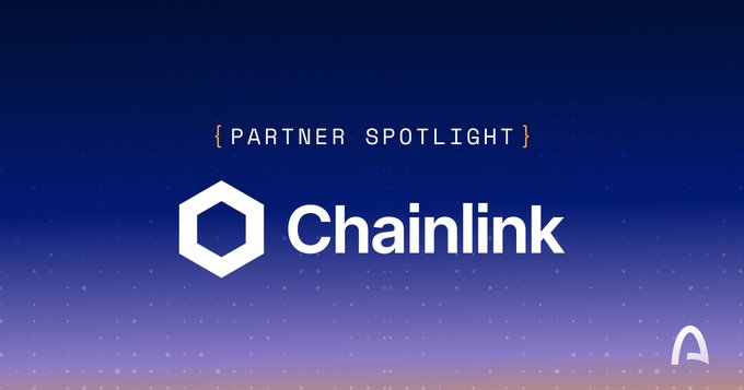 A 'Partner Spotlight' graphic featuring the Chainlink logo and name in white on a dark blue gradient background.