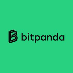 The image displays the Bitpanda logo in black against a bright green background, featuring a stylized "B" icon beside the company name. This branding relates directly to the news that Bitpanda is the first crypto firm to be publicly fined under MiCA regulations in Austria.