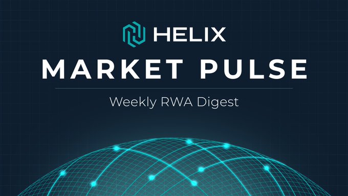 A graphic with a dark blue background displaying the 'HELIX' logo, the title 'MARKET PULSE', the subtitle 'Weekly RWA Digest', and a glowing digital globe at the bottom.