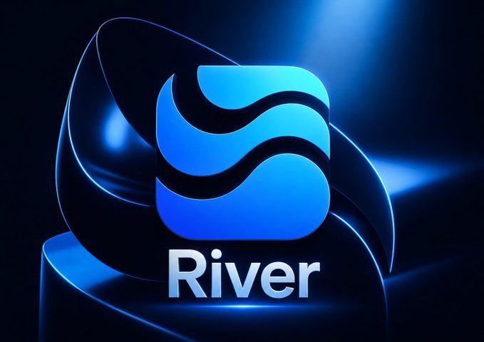 The image features a logo for a company named "River" with a blue wave design. The logo is displayed against a dark background, which emphasizes its prominence. Below the logo, there's text that reads "gM gooners fans @RiverdotInc Stake some minting satUSD can boost your points, and you don't need a huge amount to get started." This suggests that the company is promoting their services or products related to rivers, such as water-based activities or river conservation efforts. The presence of the text indicates that there might be an ongoing campaign or partnership with River4fun, which could potentially benefit users who engage in river-related activities or support environmental causes.