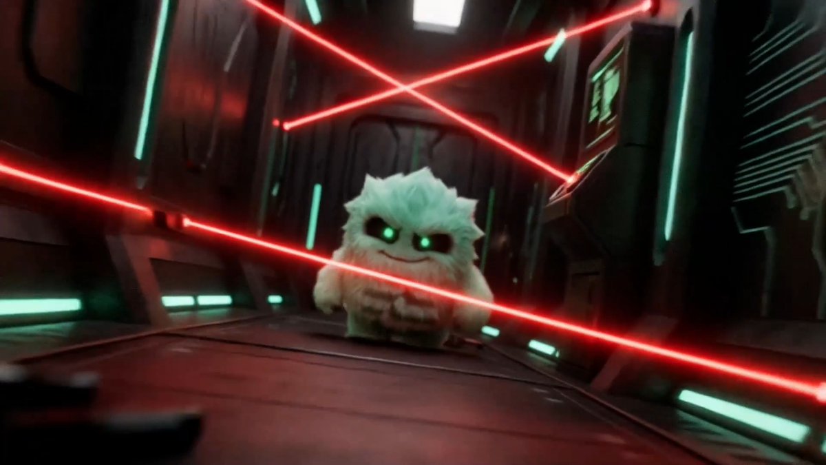 A small, fluffy white creature with glowing green eyes darts through a dark corridor crisscrossed with red laser beams, evoking a high-stakes machine environment. The image visually echoes the post's theme of relentless movement, depicting a tiny agent navigating a complex, automated system — much like a trader or AI working through the ever-shifting "full stack" of markets and machines.
