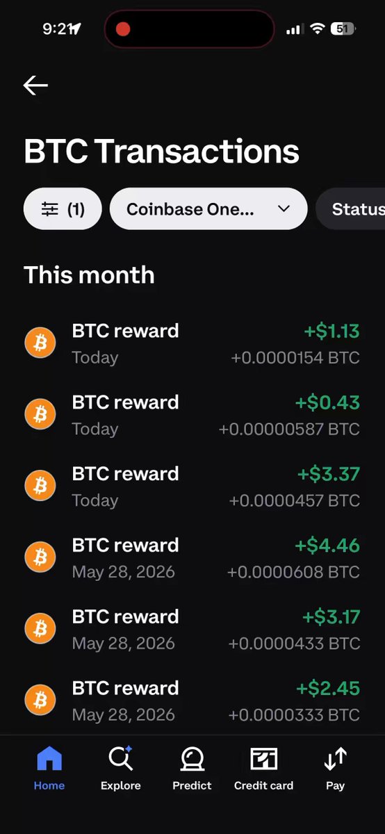 The image shows a phone screen displaying information about Bitcoin transactions, including the current value of Bitcoins being tracked. The text "I'm in love with my Coinbase One Card" suggests that the user is actively managing their Bitcoin investments through Coinbase One. This platform allows users to easily track and manage their Bitcoins, making it an ideal tool for those interested in investing or trading cryptocurrencies.