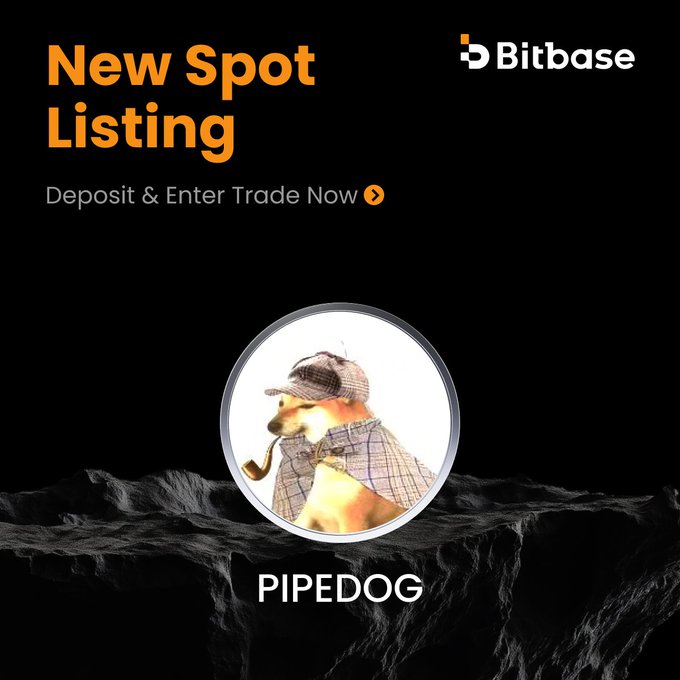 Bitbase announces the new spot listing of PIPEDOG/USDT, featuring an image of a detective dog wearing a Sherlock Holmes-style hat and smoking a pipe, matching the project's detective theme. The listing will go live at 9:00 am UTC on July 30, 2026, with deposits and trading now open.