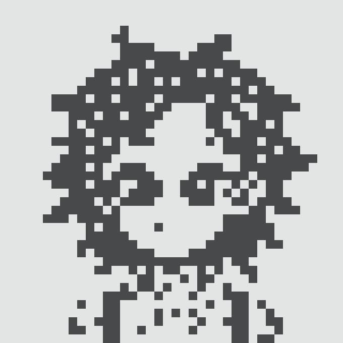 A pixelated black and white abstract portrait.
