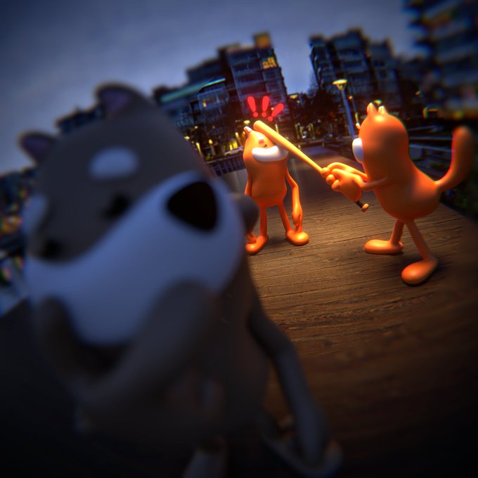 A dog peers at two cartoon dogs, with one holding out a stick. The image illustrates the quoted joke: one dog has discovered the “BONK,” while the other hasn’t.