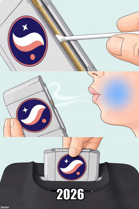 A three-panel comic illustration shows hands cleaning a tin container featuring a stylized flag logo, a person blowing on the container, and the container being placed into a bag labeled '2026'.