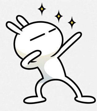 A minimalist cartoon rabbit character strikes a confident, dynamic pose with one hand behind its head, surrounded by sparkle accents. The image likely depicts Tuzki, the iconic Chinese rabbit meme character referenced by the $TUZKI ticker, capturing its signature smug, aloof attitude as its popularity spreads.