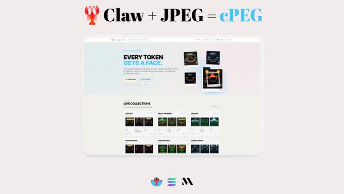 The image shows a screenshot of a webpage displaying various images and text related to cryptocurrency trading platforms. The main focus of the image is an advertisement for Claw + JPG, which provides a user with access to their own cryptocurrency trading account. It also features several other examples of different cryptocurrency token projects, emphasizing the benefits that cPEG offers over traditional centralized exchanges. The visuals in the screenshot include images of people and various objects associated with cryptocurrency trading platforms, further illustrating the nature of this digital currency market.