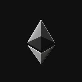 A metallic Ethereum logo is centered on a black background.