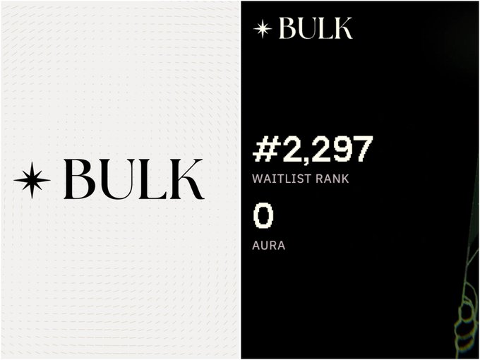 The image features a black and white poster with the words "BULK" written in large white letters at the top, followed by a smaller white text box containing the number "2,287" and the word "WAITLIST RANK". The poster also includes a star logo on the left side.