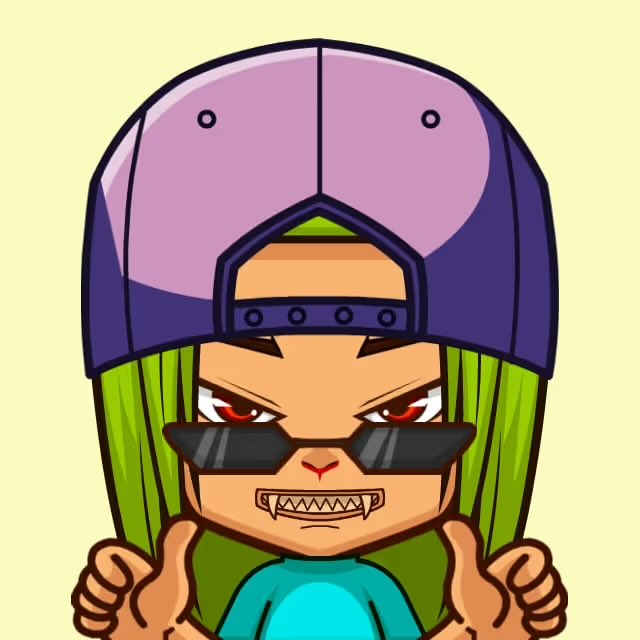 A cartoon avatar of a fierce-looking character wearing a purple cap and dark sunglasses, baring a sharp-toothed grin with fists raised. The intense, battle-ready expression and confident pose align with the post's defiant tone about "taking over the day," matching the aggressive energy of the NFT artwork listed on OpenSea.
