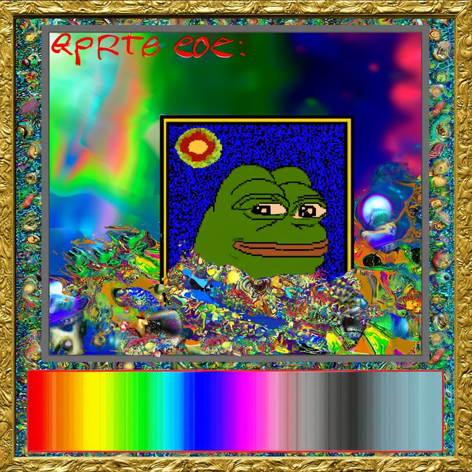 An internet-culture style meme image with intense, chaotic colors, a gold frame, and the distorted image of Pepe the frog labeled with 'PEPE EDIT:' in a bubbly font, placed above a color bar.
