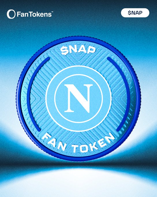 A promotional image for the '$NAP' FanToken by FanTokens, displaying a large blue coin with 'N' in the center and 'SNAP FAN TOKEN' inscribed around it.