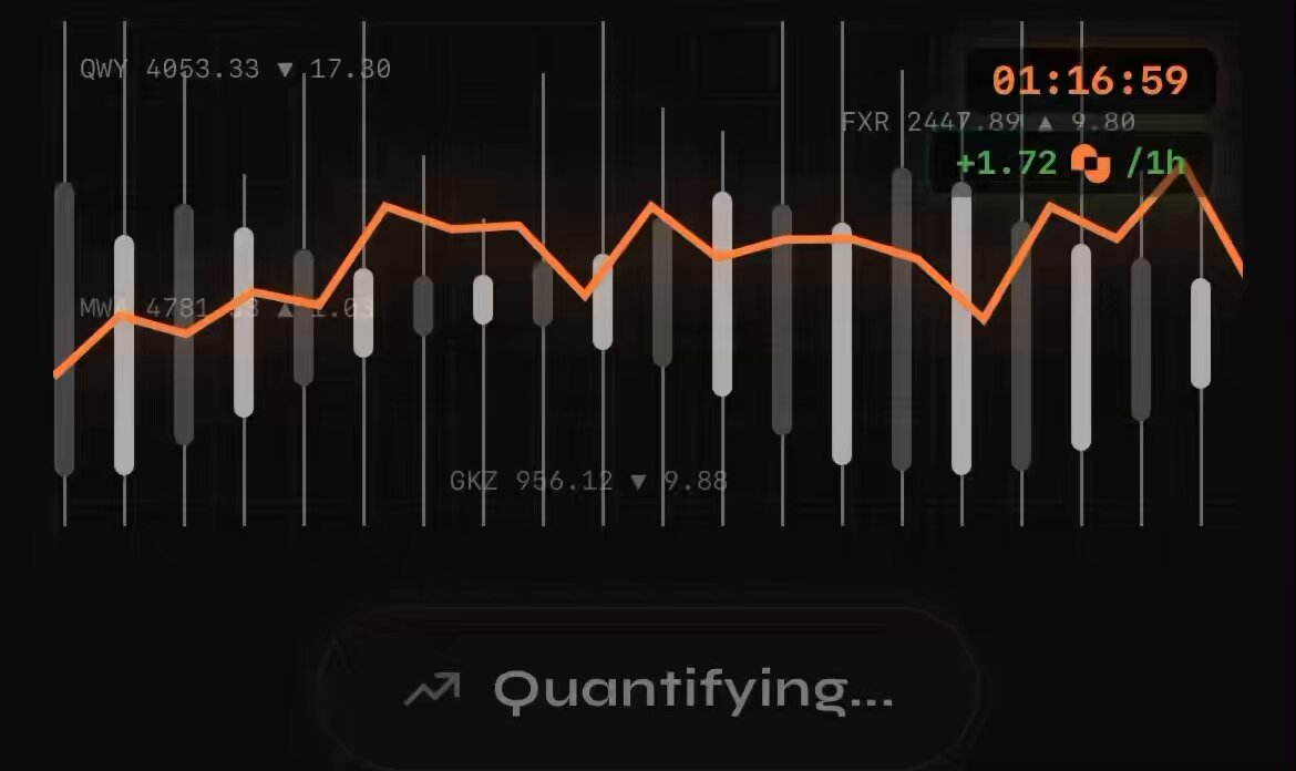 The image shows a computer screen displaying a bar graph, with various data points on the graph. The background of the photo has a dark grey color. There's a small orange banner in the upper right corner of the picture that contains a message about data visualization tools for Quantitative Analysts or Quants who want to access them through an app. Additionally, there is a green "Quantifying..." button on top of the image. It can be inferred from this content that the primary focus of the image is on the bar graph and its features, with emphasis placed on the Quantifying... tool for Quantitative Analysts or Quants who want to utilize it in their work.