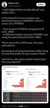 A Twitter/X post by Erkan (@ErkanDigital) dated 28 Jul 25 claiming a new iOS 18 vulnerability called "iTrade" allows attackers to scan the public for a user's tweet content via the same device ID, accompanied by analytics charts showing spikes in trading accounts and iTrade device information.