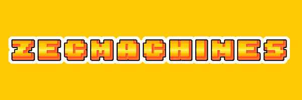 Pixel art text reading "ICBMACHINES" in orange and yellow gradient lettering on a solid orange background.