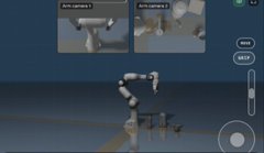 A mobile screen recording shows a robotic arm performing a task at what appears to be a robotics competition, with two camera views ("ROB CAMERA 1" and "ROB CAMERA 2") and a timer reading "1:56:57." The video relates to the post documenting the creator's participation in Epoch 1 of an Axis Robotics competition via KaitoAI.