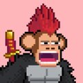 A small pixel art image of a monkey character with red hair, a wide grin, and a cigarette in its mouth.