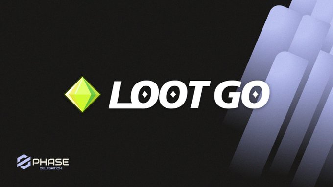 A logo banner displays "LOOT GO" in large white text next to a green diamond shape, with "PHASE DELEGATION" branding in the bottom left corner against a black background with abstract geometric shapes.