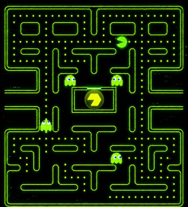 The image features an abstract, neon-colored Pac-Man maze game with a focus on the innovative STAKING Token rkuSOL. The game appears to be a digital representation of the classic Pac-Man video game, but with a modern twist that incorporates the use of tokens and staking rewards as part of its gameplay mechanics. The image is accompanied by a caption discussing the unique aspects of the token and how it aligns with the traditional LST's success model.