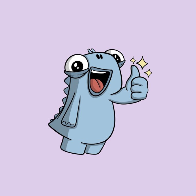A cheerful blue cartoon monster with big eyes gives an enthusiastic thumbs-up beside sparkling stars, symbolizing success and celebration—matching the post's triumphant announcement that the "looseonsol.xyz" website has been fixed.
